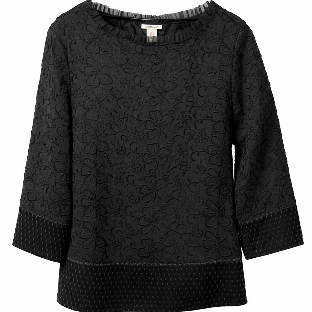 Sundance Black Semi Sheer 3D Lace Blouse with ruffle collar